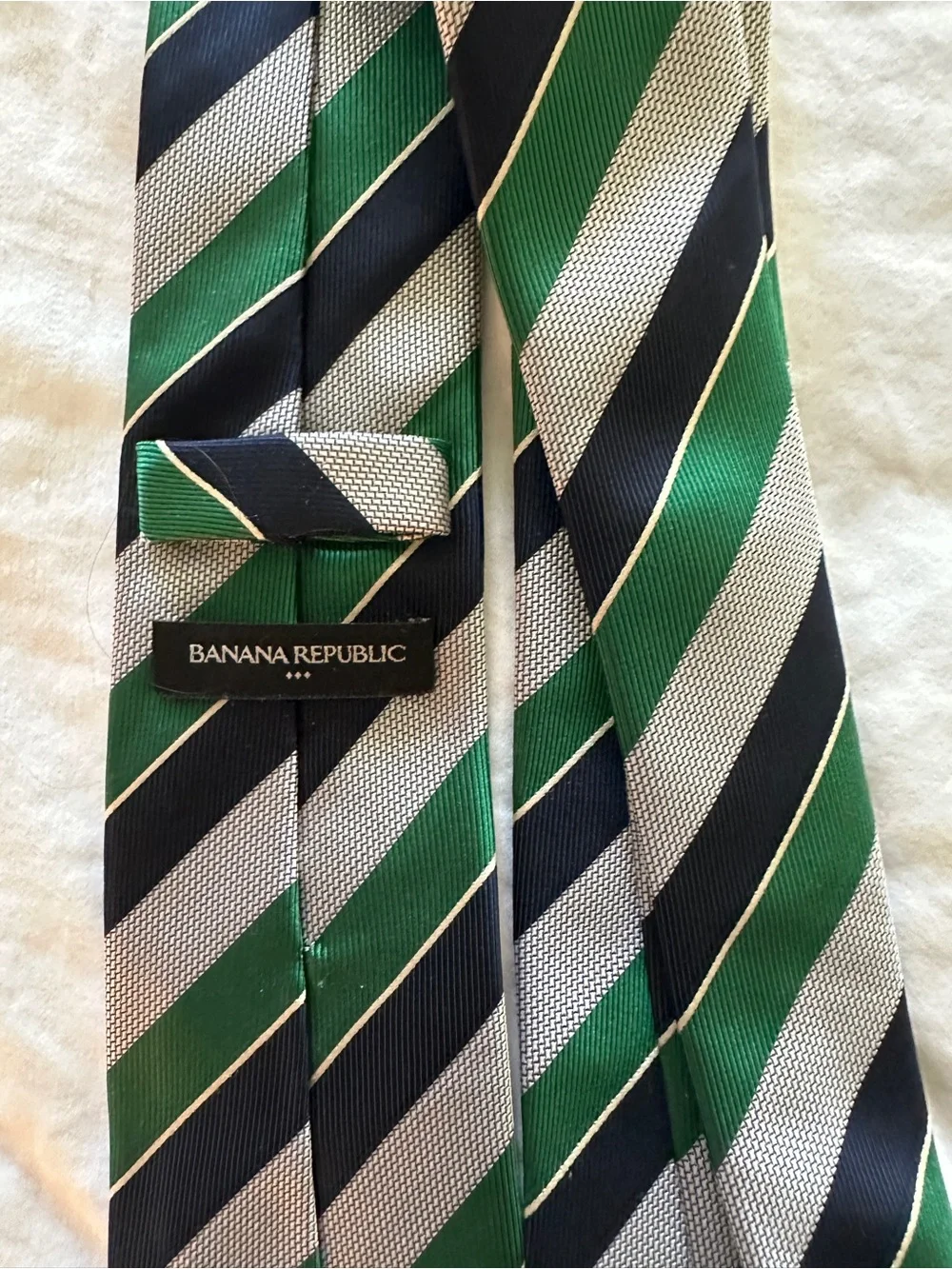 Banana Republic Striped Green, Navy & Gray Men’s Silk Tie